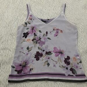 White House black market purple sheer floral reversible blouse size small